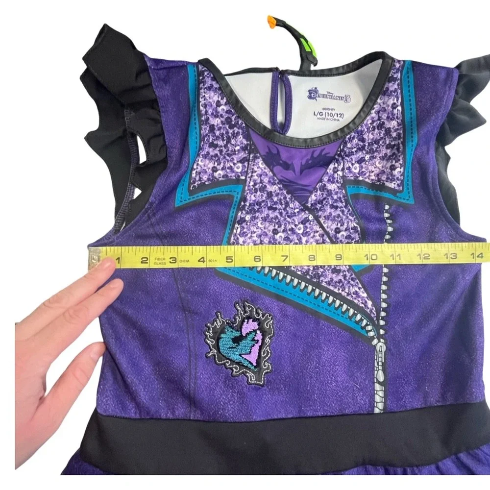 Disney Descendants 3 Mal Costume Dress Girls Large 10/12 Purple Ruffle Tulle